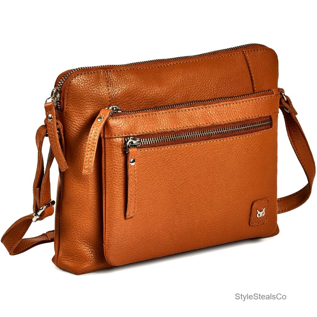 Small Genuine Leather Crossbody Bag Adjustable Strap Multiple Pockets